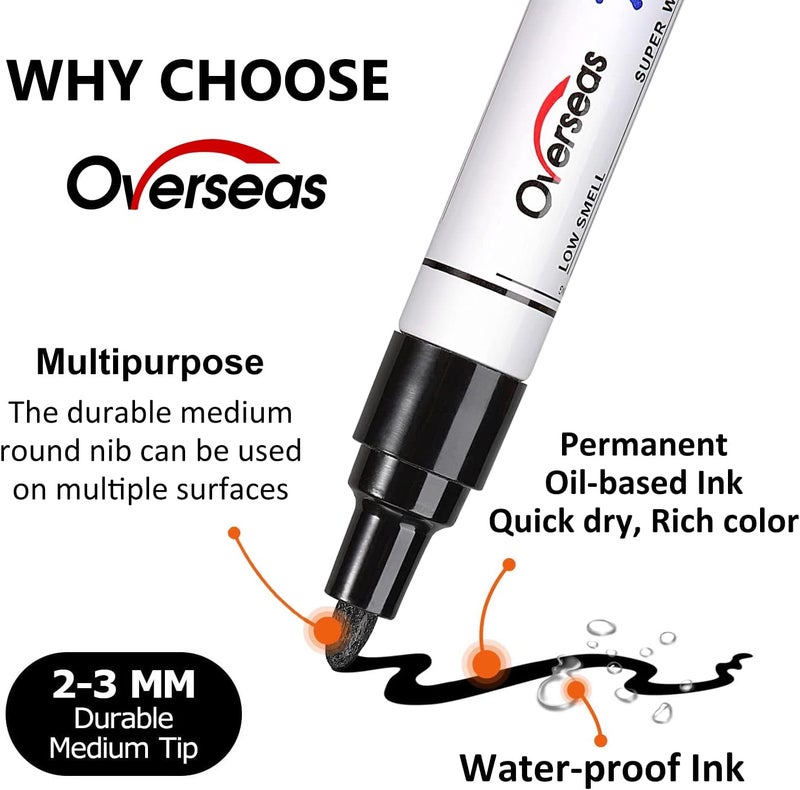 Overseas Permanent Paint Markers Pens - 3 Pack White Oil Based Paint Pens, Medium Tip, Quick Drying and Waterproof Marker Pen for Metal, Rock, Wood, Fabric, Plastic, Canvas, Mugs, Stone, Glass - Image 2